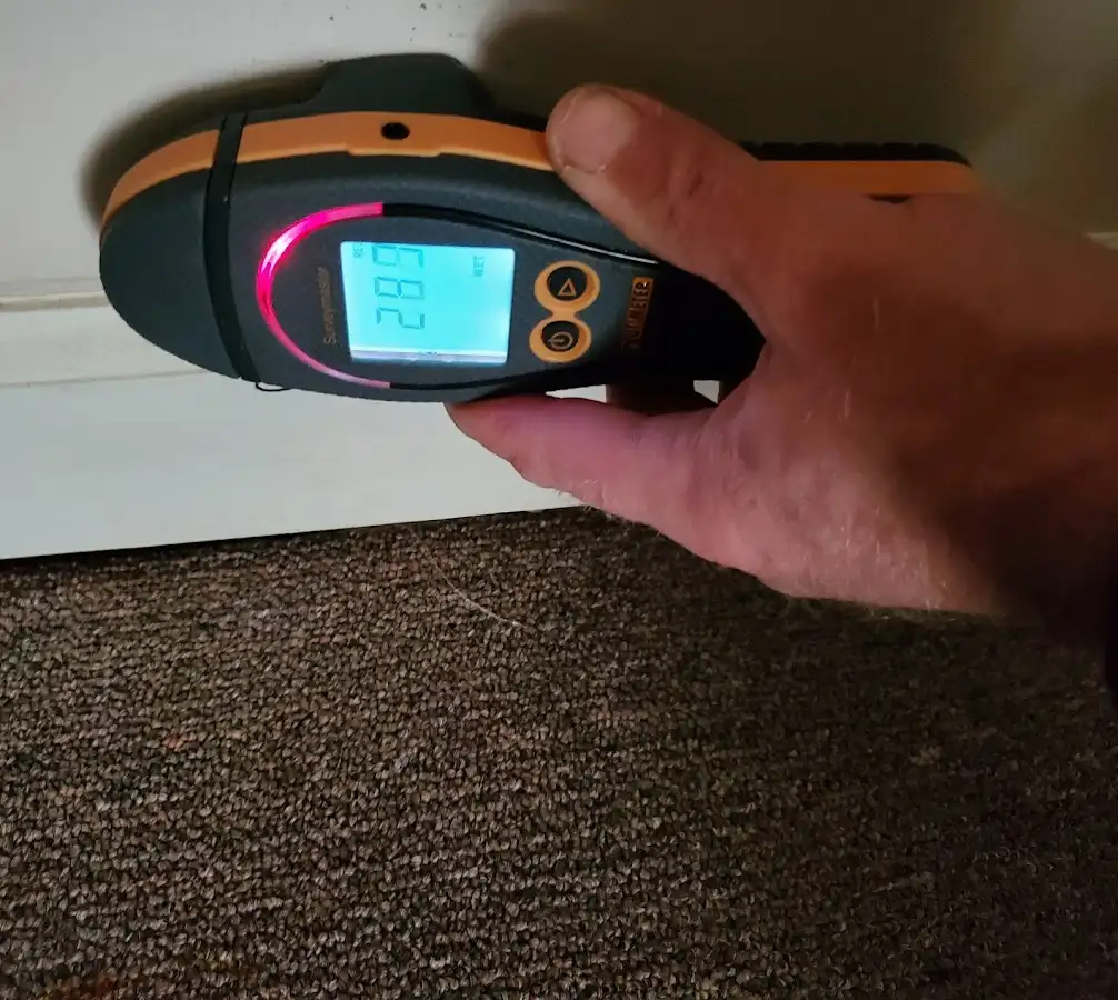 Moisture detection at baseboard during Storm Damage Restoration in Pleasant Garden